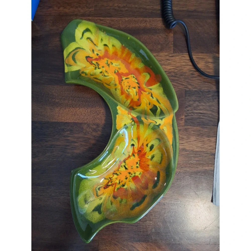 Vintage California Originals Drip Glaze Ceramic Serving Dishes Set 1033 Green